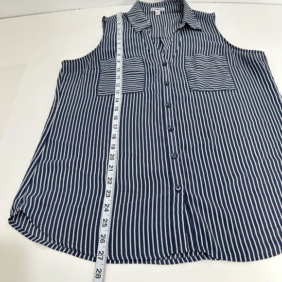 Express Sleeveless Striped Blouse Womens L Dusty Blue/White Button-Down - Picture 8 of 8